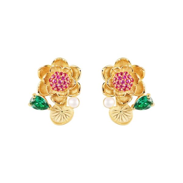 PRIMA ต่างหูทองคำประดับอัญมณี Royal Lotus Collection 165E0719-18